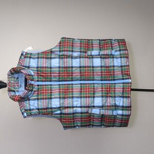Lands' End Women's Down Feathers Multi Color Puffer Zip Plaid Vest Sz L